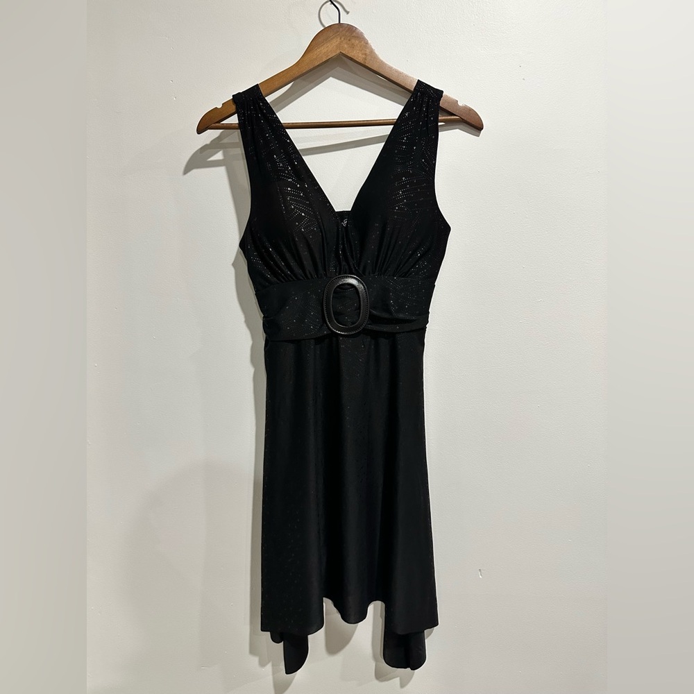BIZZ GIRL Y2K Gothic Black Padded Patterned Belted Dress Size M‎